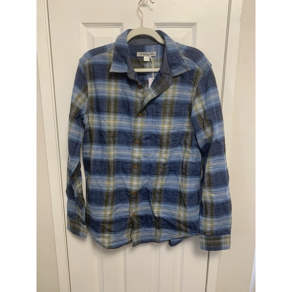 NWT Outerknown Blanket Shirt Mens Organic Cotton Blue Yellow White Medium